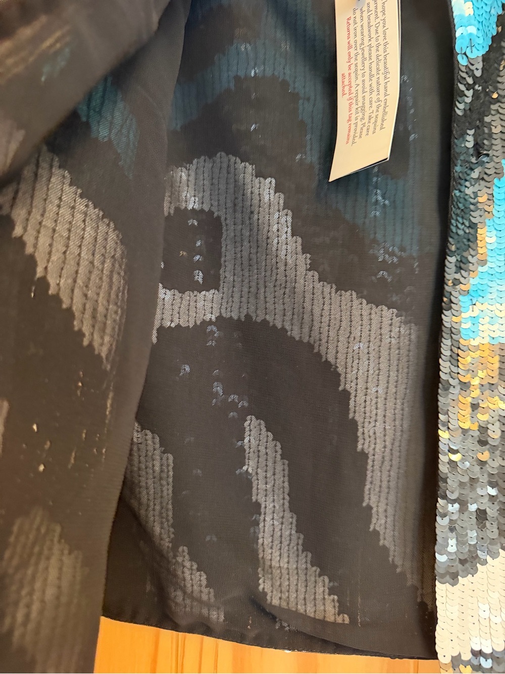 Nasty Gal Black, White & Teal Sequin Cropped Blazer - Picture 2 of 5